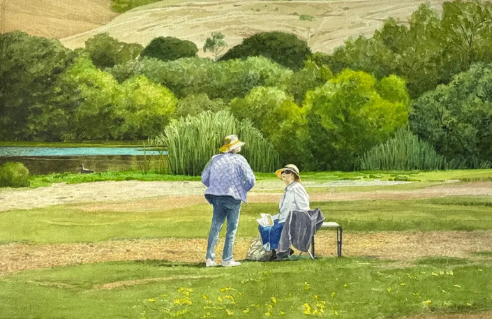 Artists Chatting 2025 watercolor 15 x 22 3/4 in.